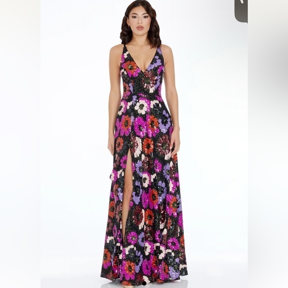 RARE! NWT - Dress the Population - Floral Sequin Gown - SIZE XXS - Picture 1 of 4